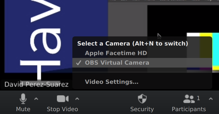 Select OBS Camera on Zoom