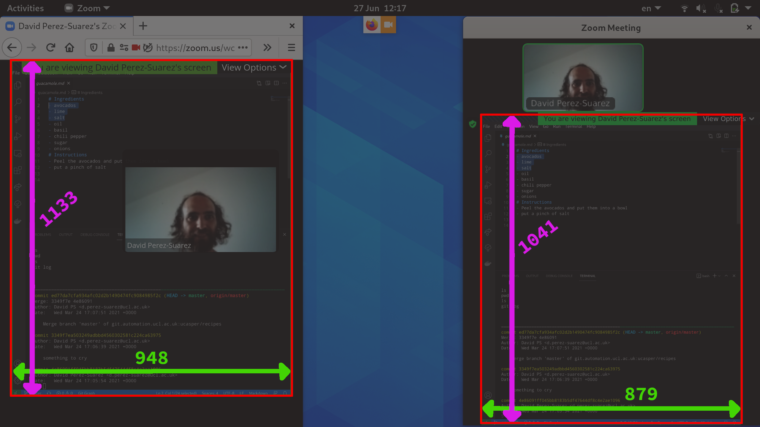 comparing the shared area of both clients